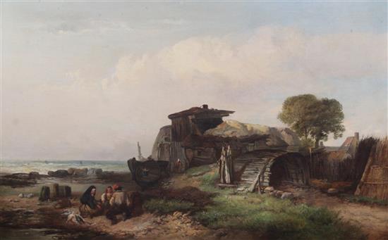 James Vivian de Fleury (1847-1902) Fisherfolk in a coastal landscape 22 x 35.5in.